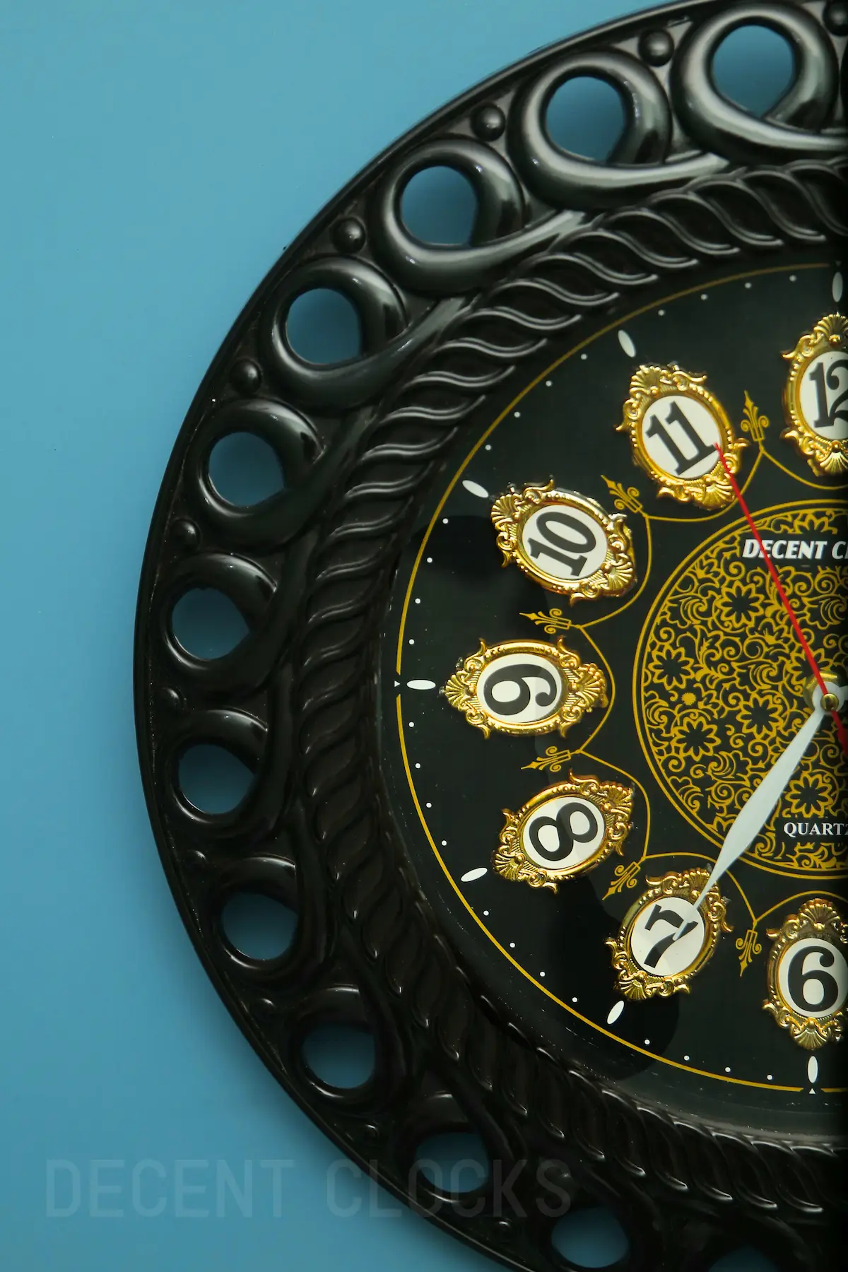 Black Decorative Wall Clock with Golden Floral Design🌼🖤 - Image 3