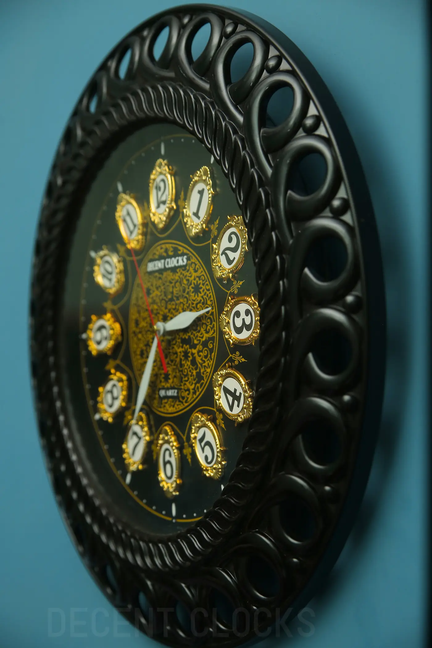 Black Decorative Wall Clock with Golden Floral Design🌼🖤 - Image 2