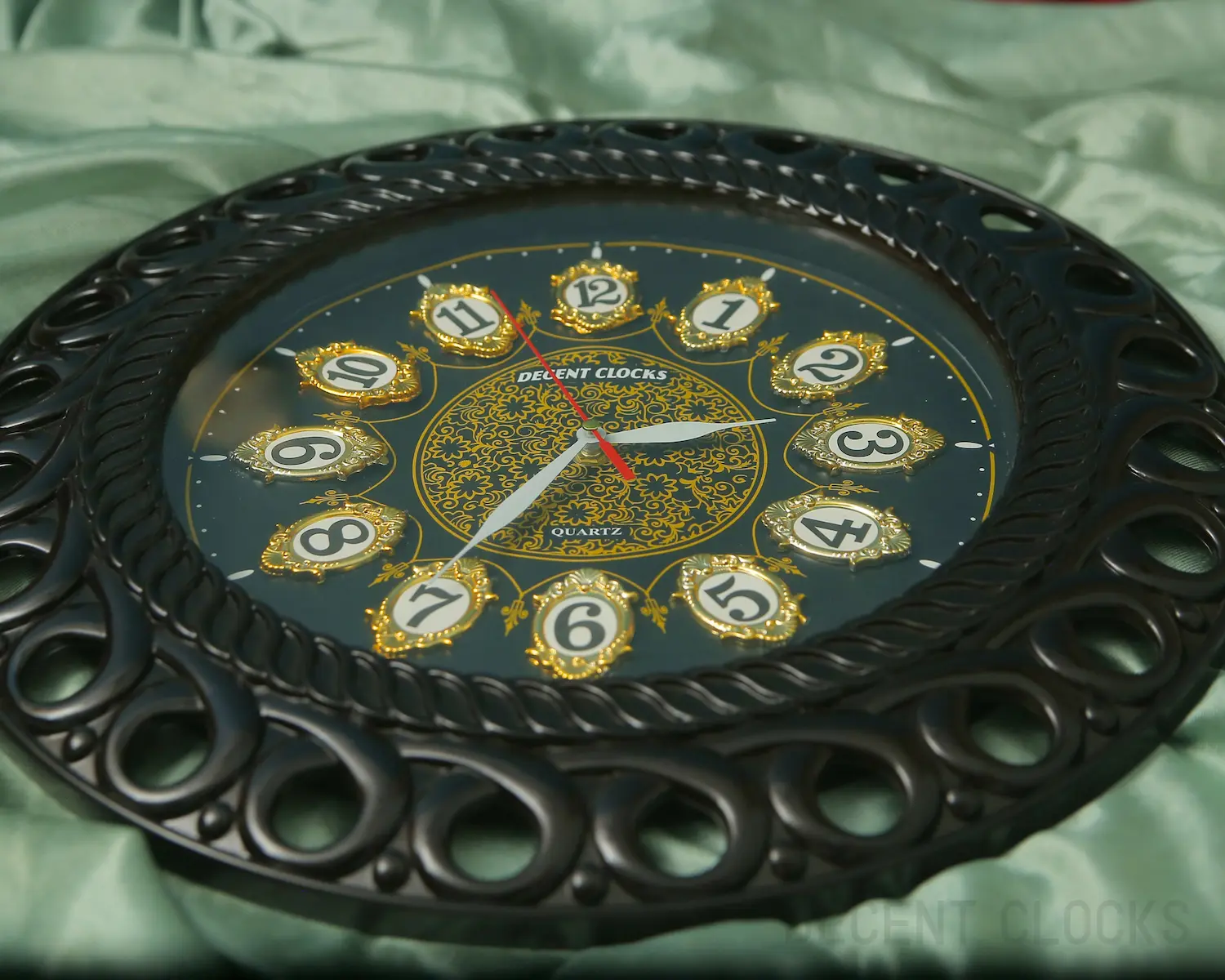 Black Decorative Wall Clock with Golden Floral Design🌼🖤 - Image 5